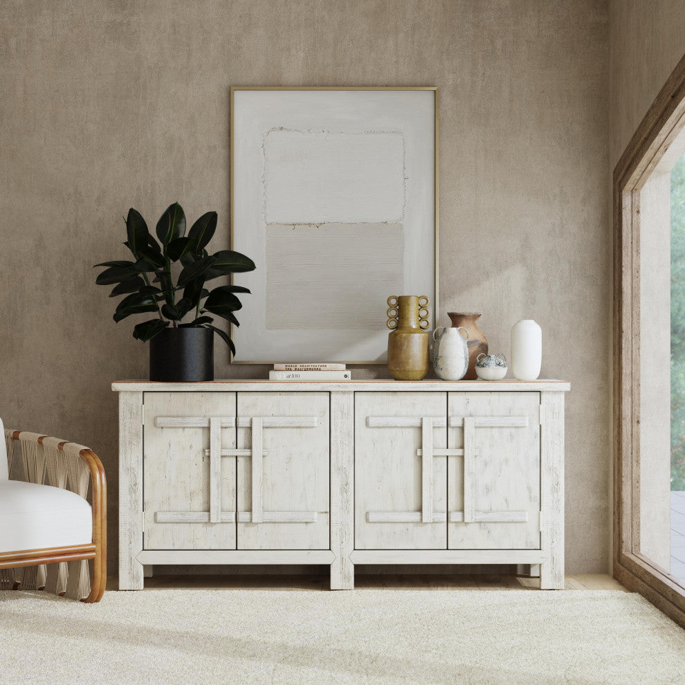 Kosas Home Lagos 74" Reclaimed Pine Wood Antique White Sideboard
