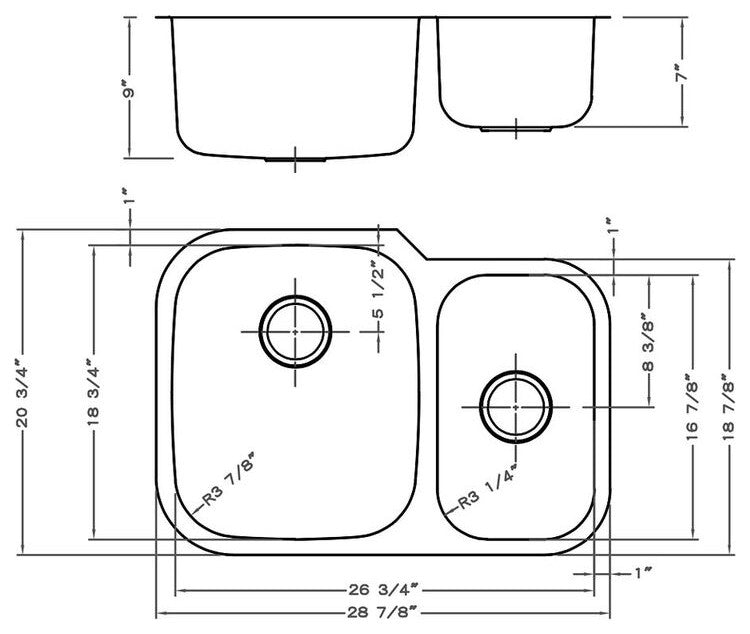 Ruvati RVM4500 Undermount Stainlesss Steel 29" Kitchen Sink Double Bowl