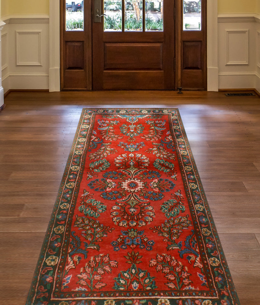 Fine Vintage Distressed Thiago Red/Charcoal Runner, 3'4 x 8'7