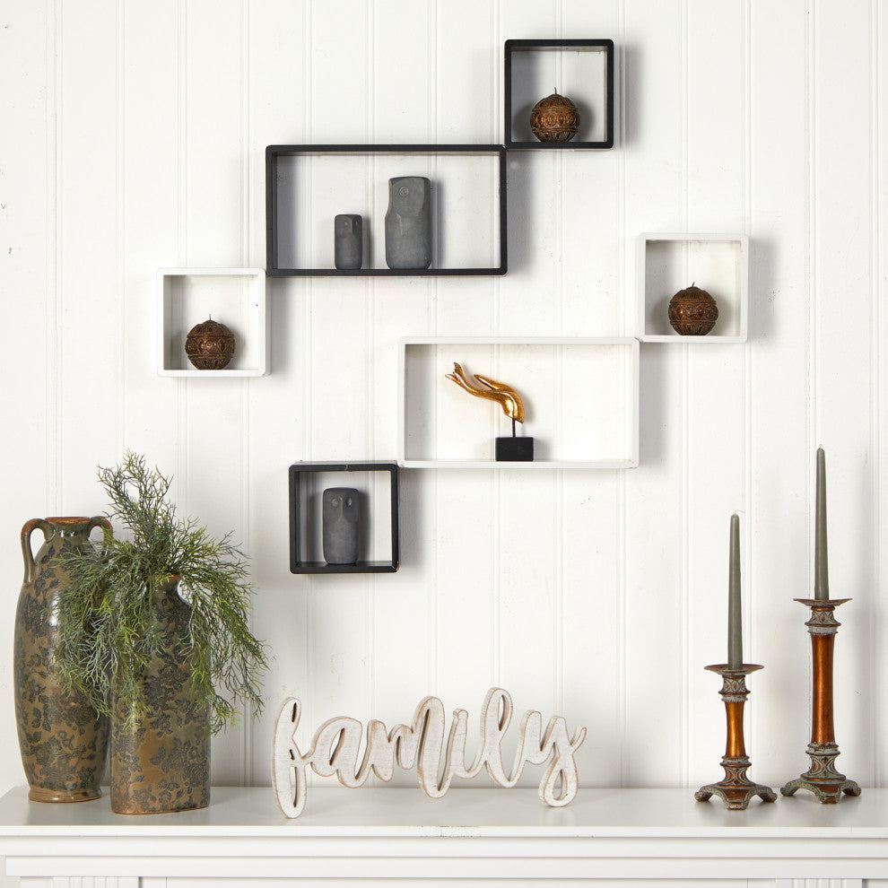 Nearly Natural 7098 15" Modern Wall Art Decor Floating Shelves, 6-Piece Set