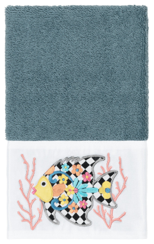 Linum Home Textiles Turkish Cotton Feliz 3-Piece Embellished Towel Set, Teal