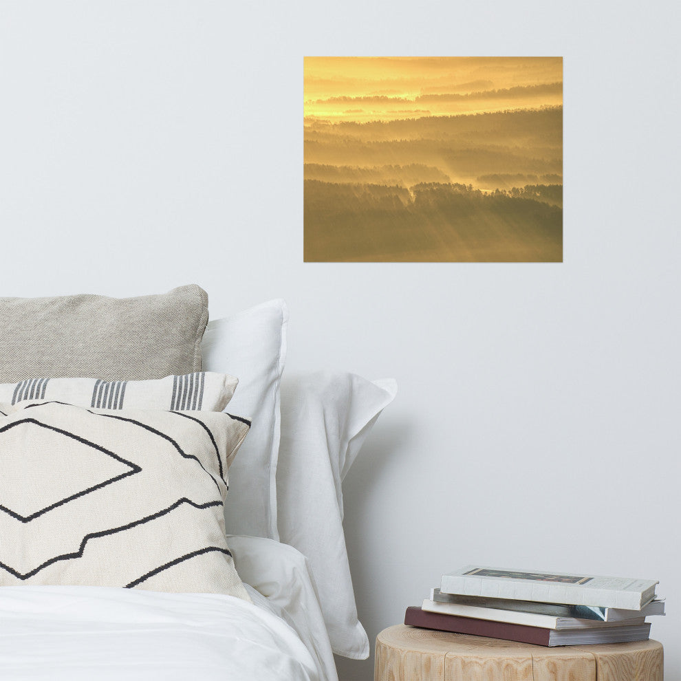 Golden Mist Valley - Hills & Mountain Range Landscape Wall Art Prints, 16" X 20"