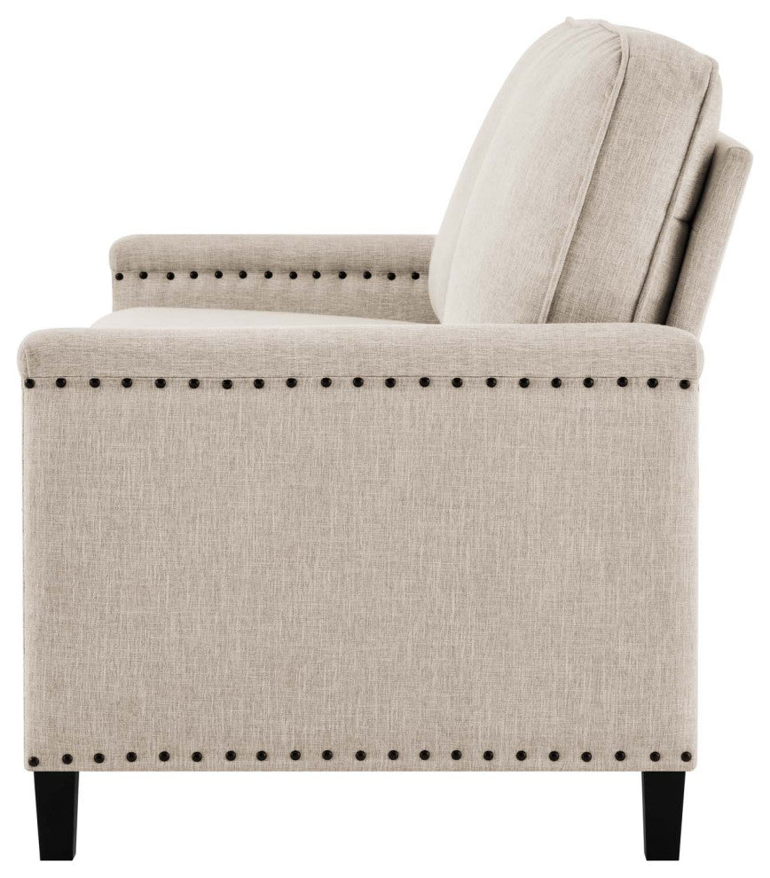 Loveseat Sofa, Fabric, Beige, Modern, Living Lounge Room Hotel Lobby Hospitality