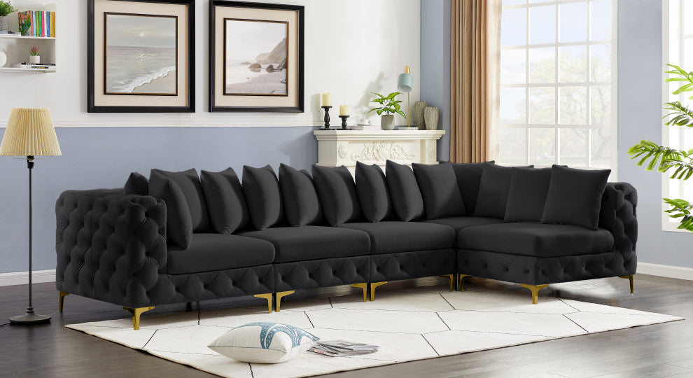 Tremblay Modular Sectional, Black, L-Shaped, 5-Piece: Armless (3), Corner (2)
