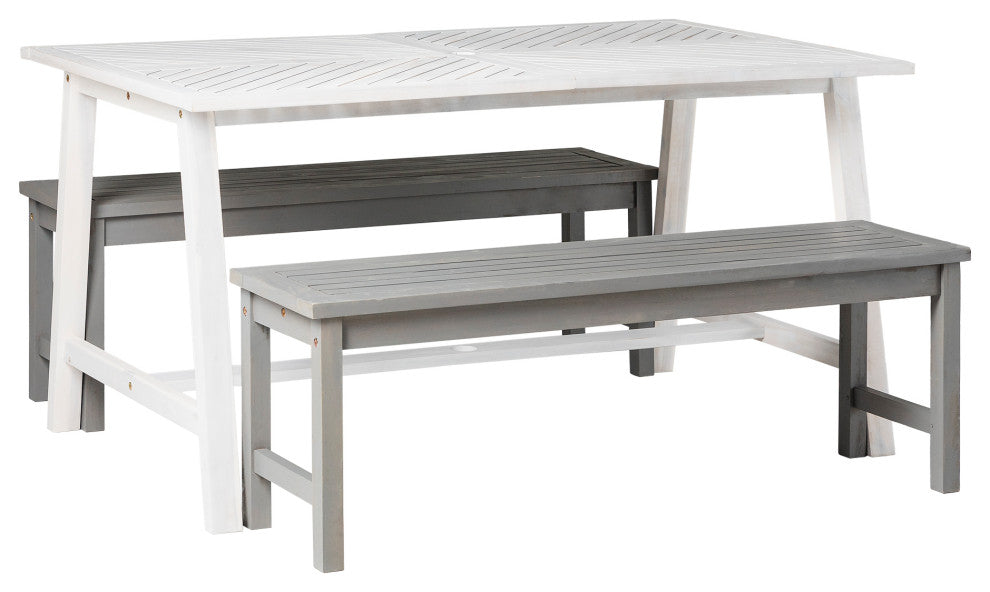 Vincent 3 Piece Outdoor Dining Table Set - White Wash/Grey
