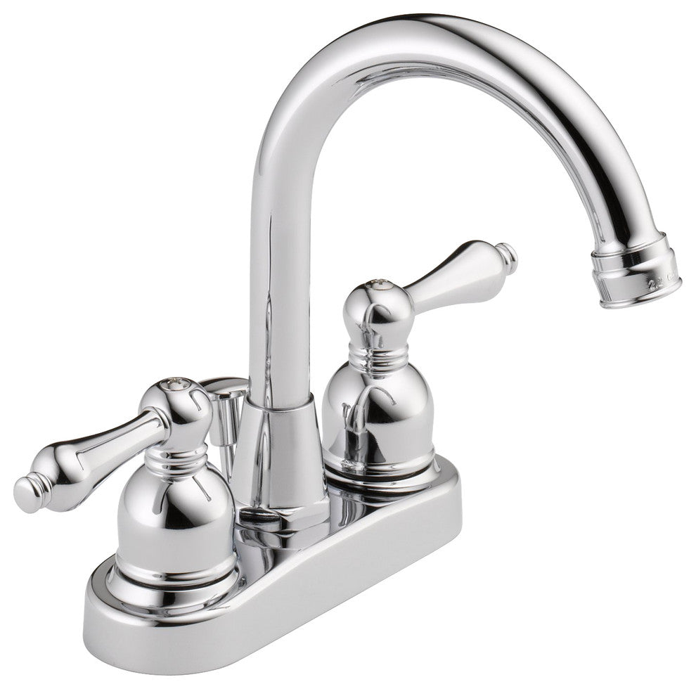 4" Centerset 2-Handle High-Arc Bathroom Faucet, Polished Chrome With Drain