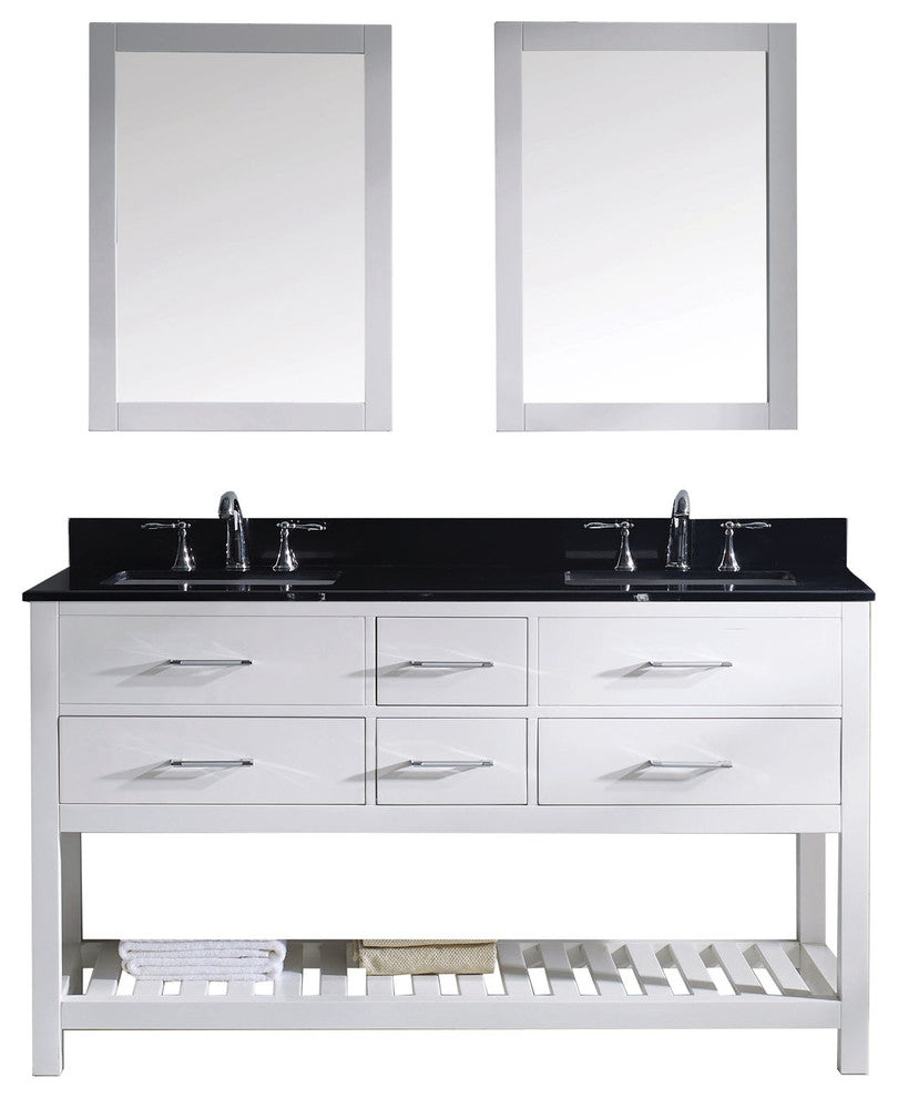 Virtu Caroline Estate 60" Double Bathroom Vanity, White With Faucet, Mirrors