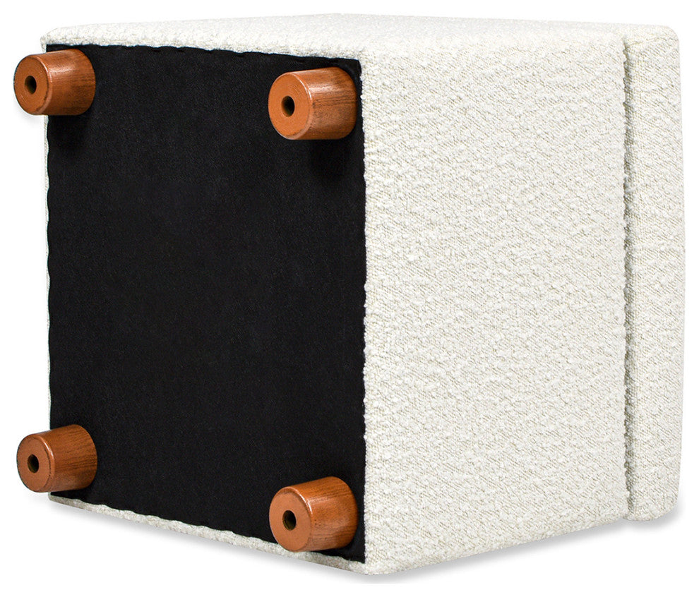 Jacob 18" Storage Cube Ottoman, Ivory White Boucle