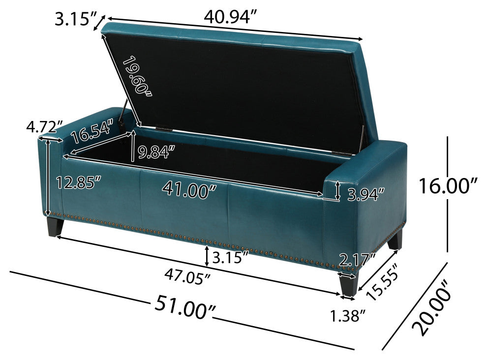 GDF Studio Robin Studded Beige Fabric Storage Ottoman Bench, Teal