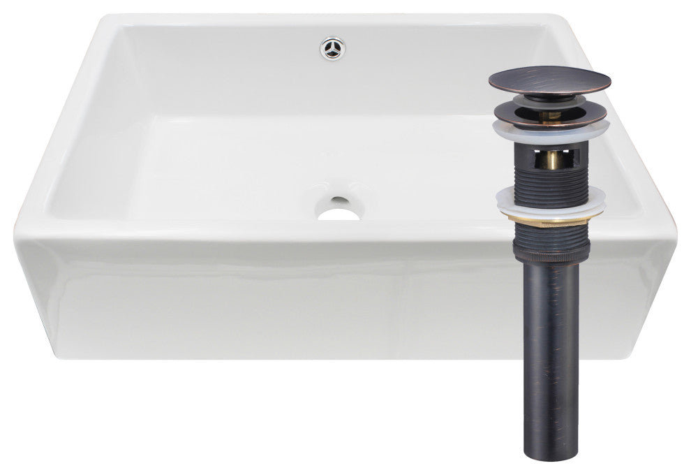 NP-018131 Rectangular White Porcelain Vessel Sink, Overflow Drain Option, Oil Rubbed Bronze