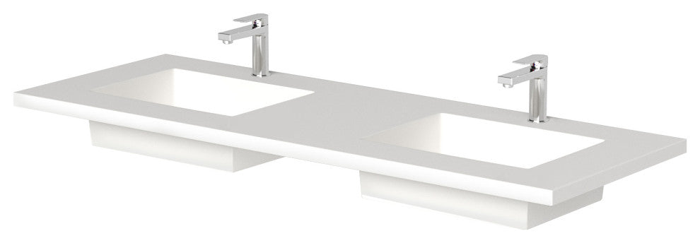 CastelloUSA Serenity Bathroom Vanity Top With Sink, White, 60", Standard
