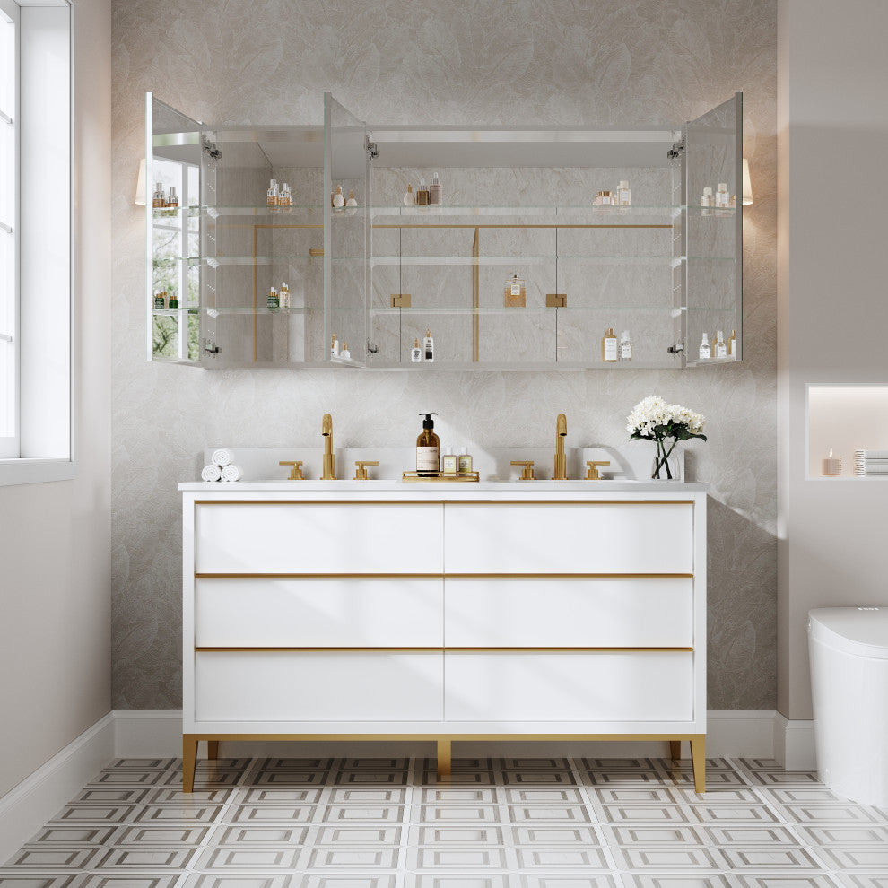 Recessed/Surface Mount Bathroom Medicine Cabinet, Soft-Close Blum Hinges, 60"x30" Three Doors
