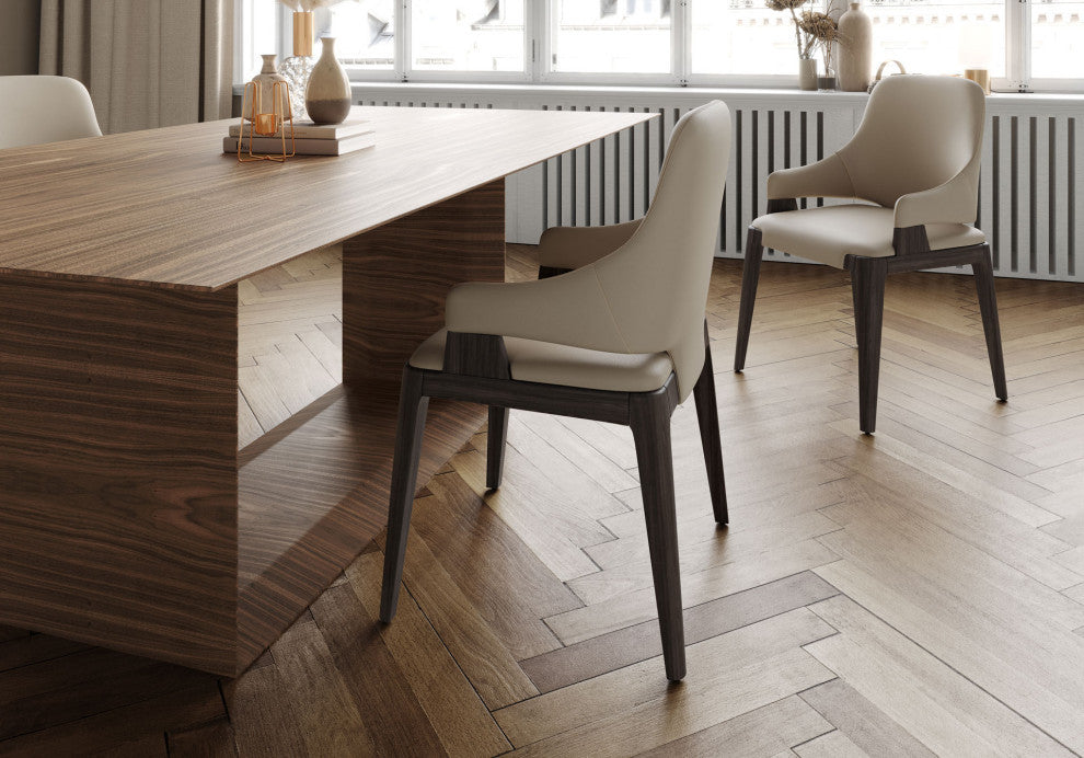 Dumfries Dining Chair in Truffle Beige Leather and Seared Ash