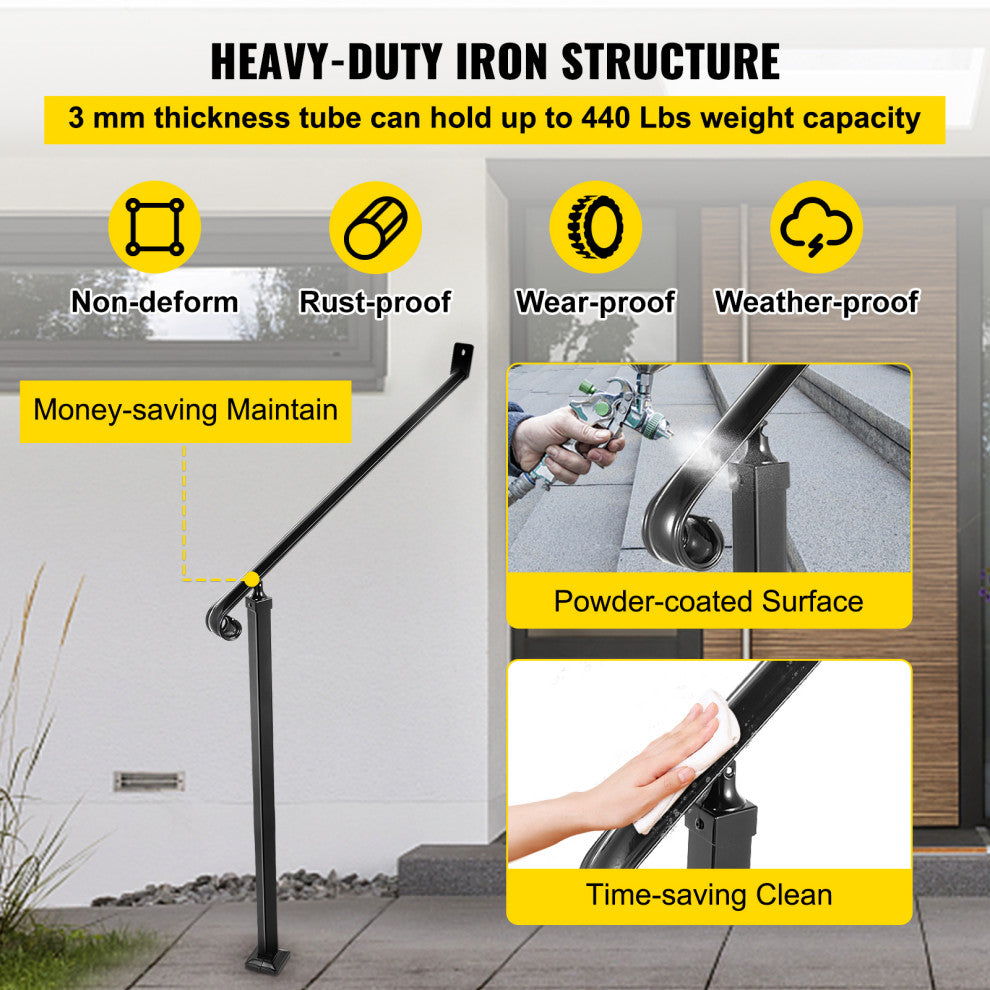 Handrails for Outdoor Steps Wrought Iron Step Railings, Fit 2-3 Steps