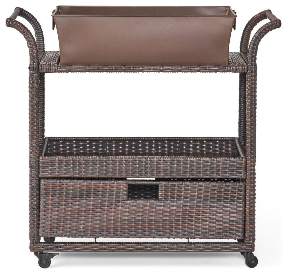 GDF Studio Tofino Multi-Brown Wicker Indoor Bar Cart