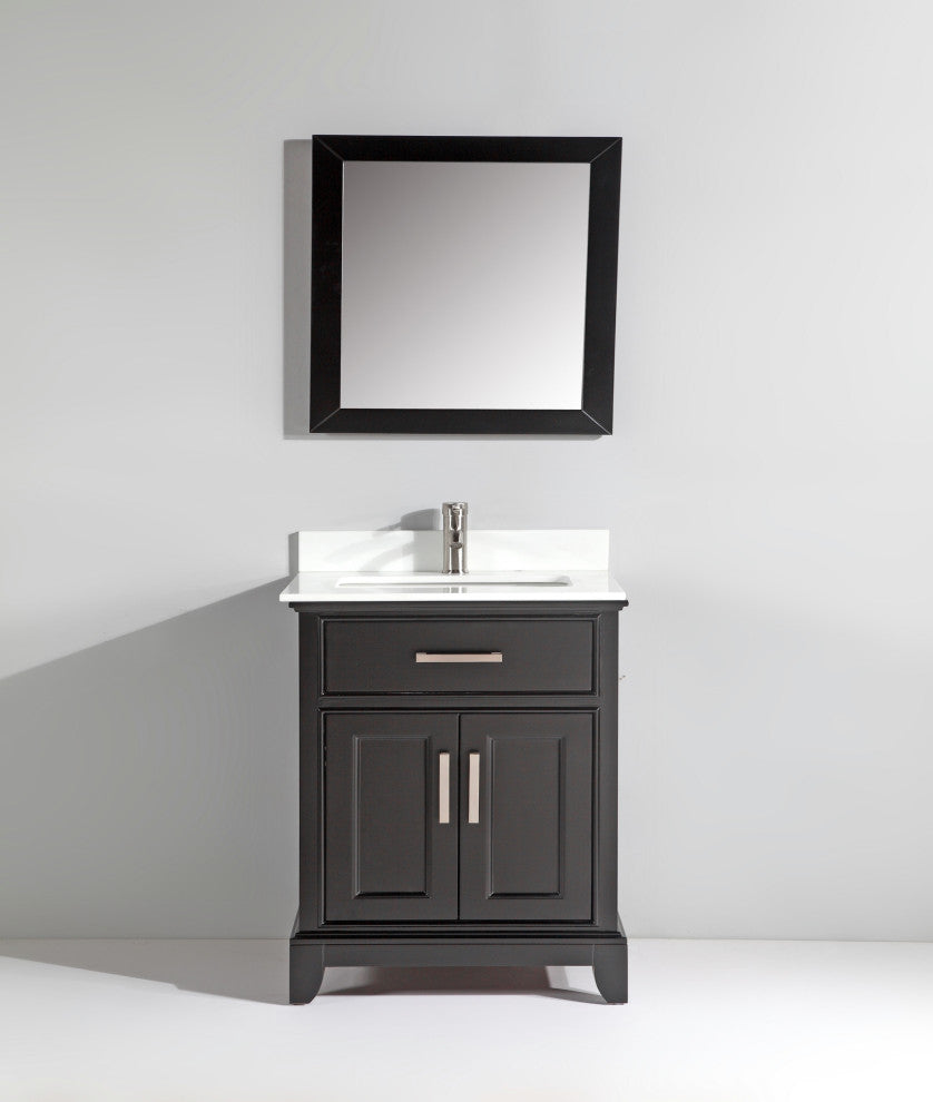 Vanity Art Bathroom Vanity Set With Engineered Marble Top, 30", Espresso, Standard Mirror