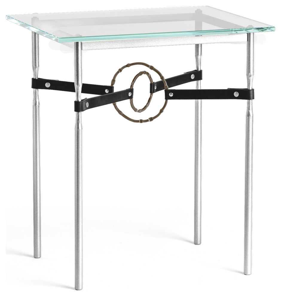Equus Side Table, Sterling Finish, Bronze Accents, Black Leather Strap
