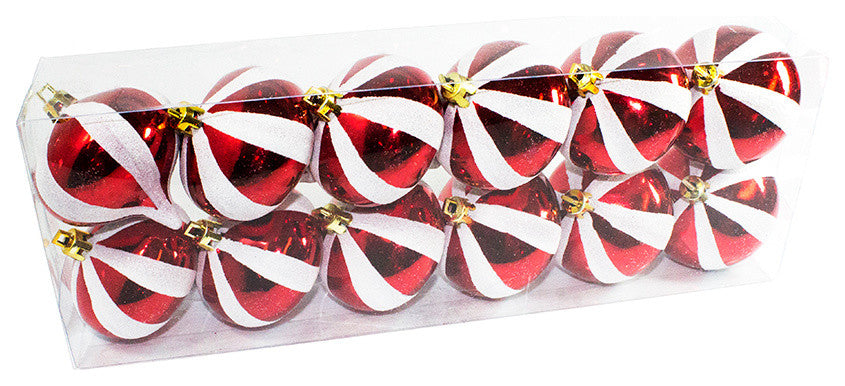 Red Onion Ornament With White Glitter Stripes, 4x 12-Pack