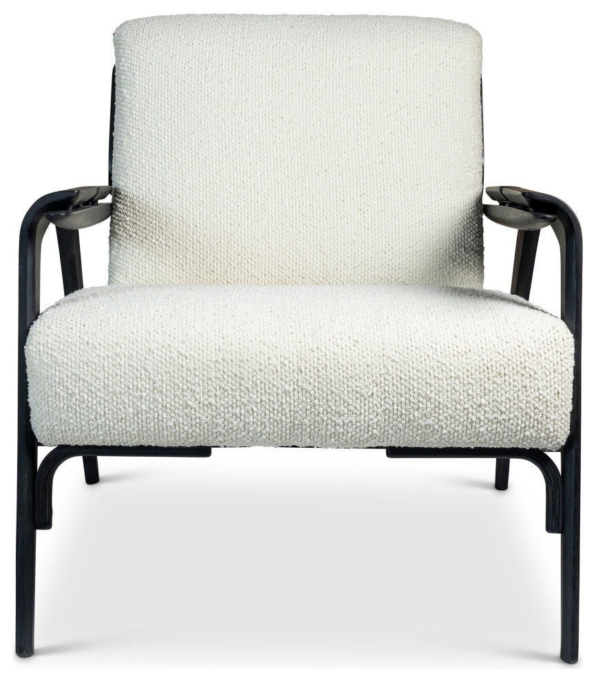 Modern Brazilian, Fly, Accent Chair, Boucle Ivory Upholstery, Black Frame
