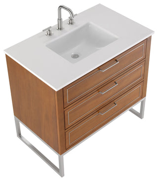Markham Bathroom Vanity, Walnut/Brushed Nickel, 36", White Quartz Top