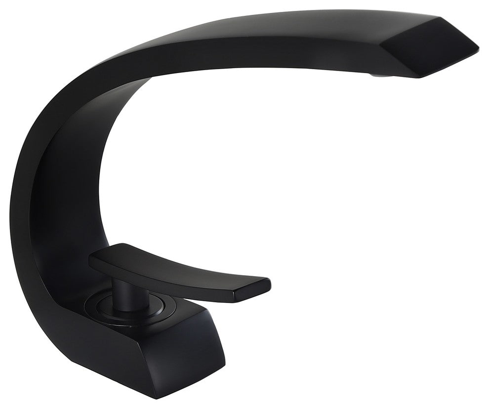 Single Hole 1-Handle Bathroom Sink Faucet Curved Spout with Pop Up Drain, Matte Black