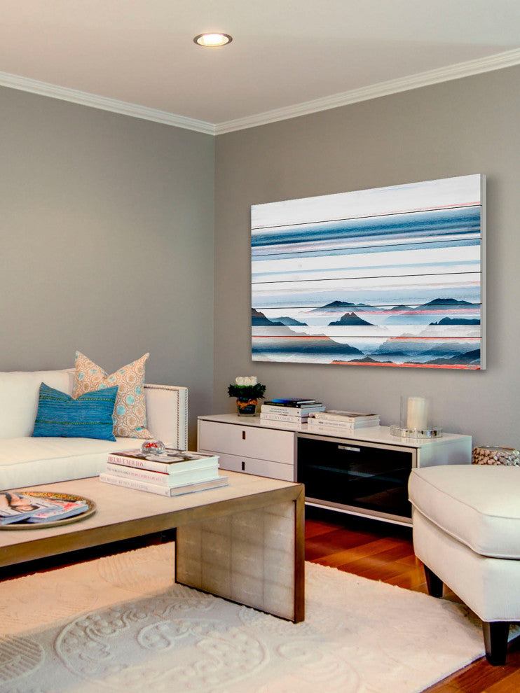 "Hidden Blue Mountains" Print on White Wood, 36"x24"