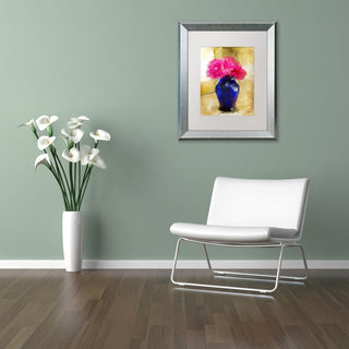 Bryan 'Pink Carnations in Blue Vase' Art, Silver Frame, White Matte, 16"x20"