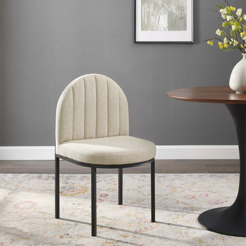 Tufted Side Dining Chair, Fabric, Black Beige, Modern, Cafe Bistro Restaurant