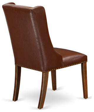3Pc Kitchen Set, 1 Pedestal Table, 2 Brown Upholstered Chairs, Mahogany Finish