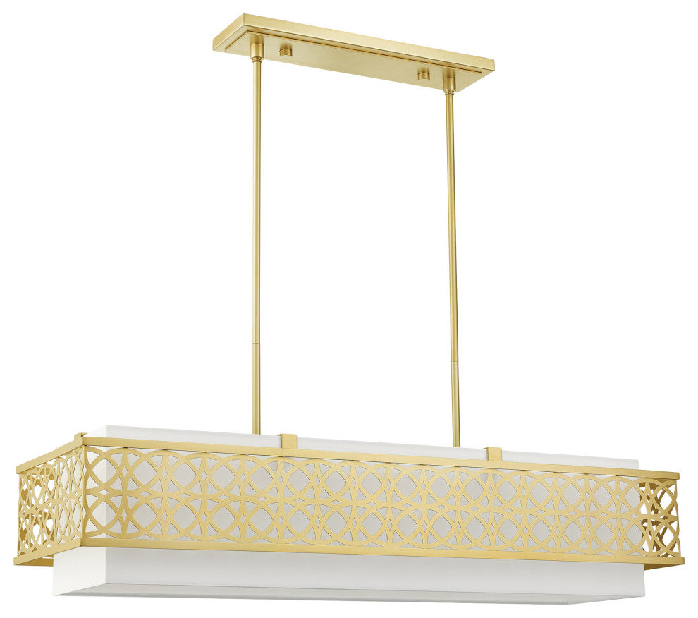 Soft Gold Fretwork, Ornamental, Transitional, Sophisticated Linear Chandelier
