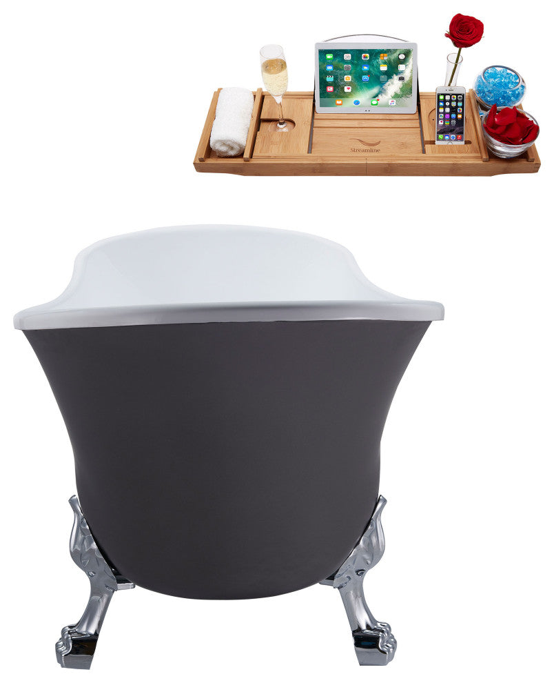 55" Streamline N359CH-IN-GLD Clawfoot Tub and Tray With Internal Drain