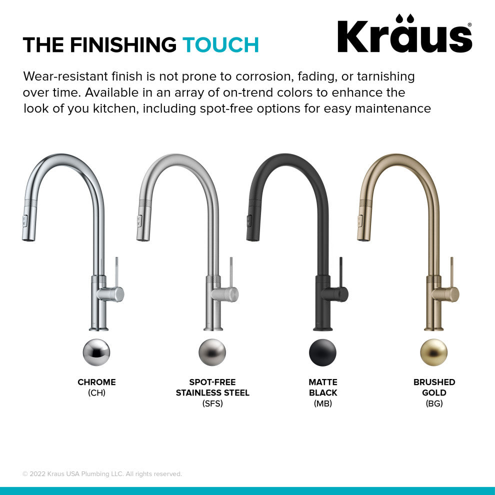 Oletto Pull-Down 1-Hole Kitchen Faucet, Matte Black, Model Kpf-2654mb