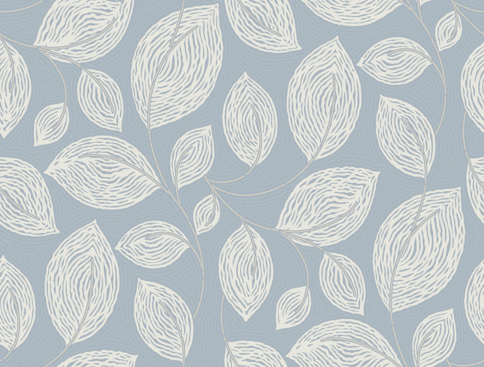 Indigo Blue Contoured Leaves Wallpaper