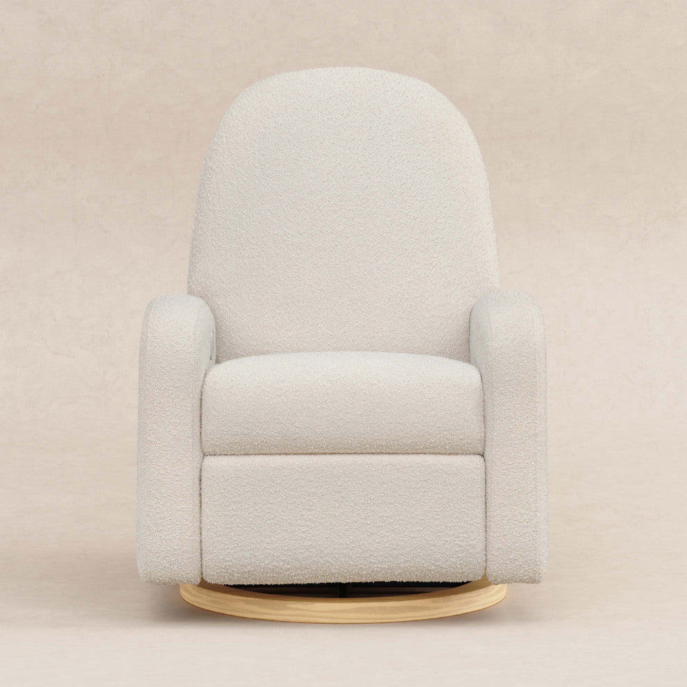 Nami Electronic Recliner and Swivel Glider Recliner, Boucle With USB port, Ivory Boucle With Light Wood Base