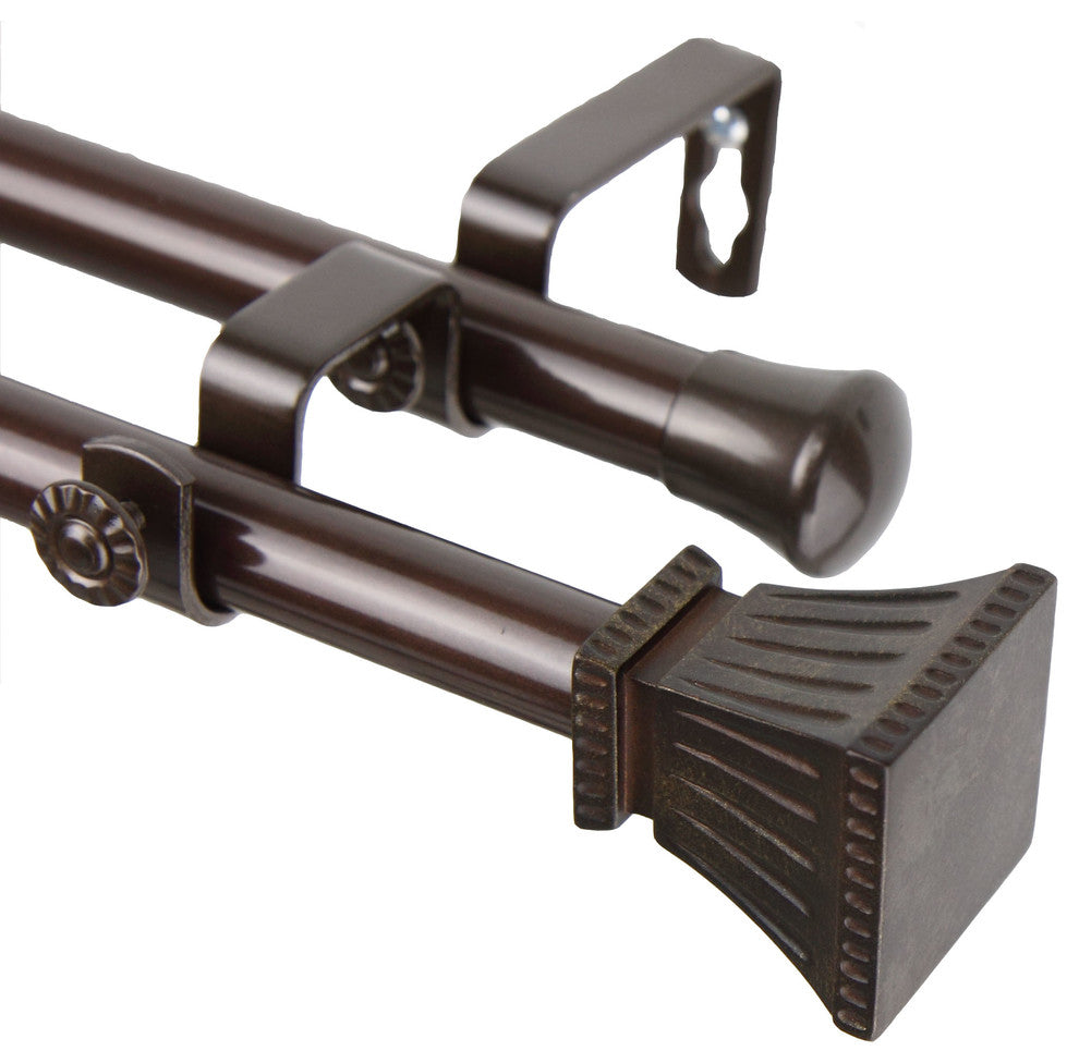 Aldo 13/16 inch Double Corner Window Curtain Rod, Cocoa, 48-84"