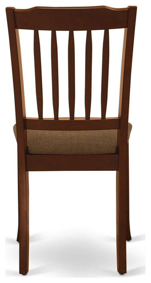 3Pc Dinette Set, Rounded Table, Two Linen Seat Chairs, Mahogany Finish