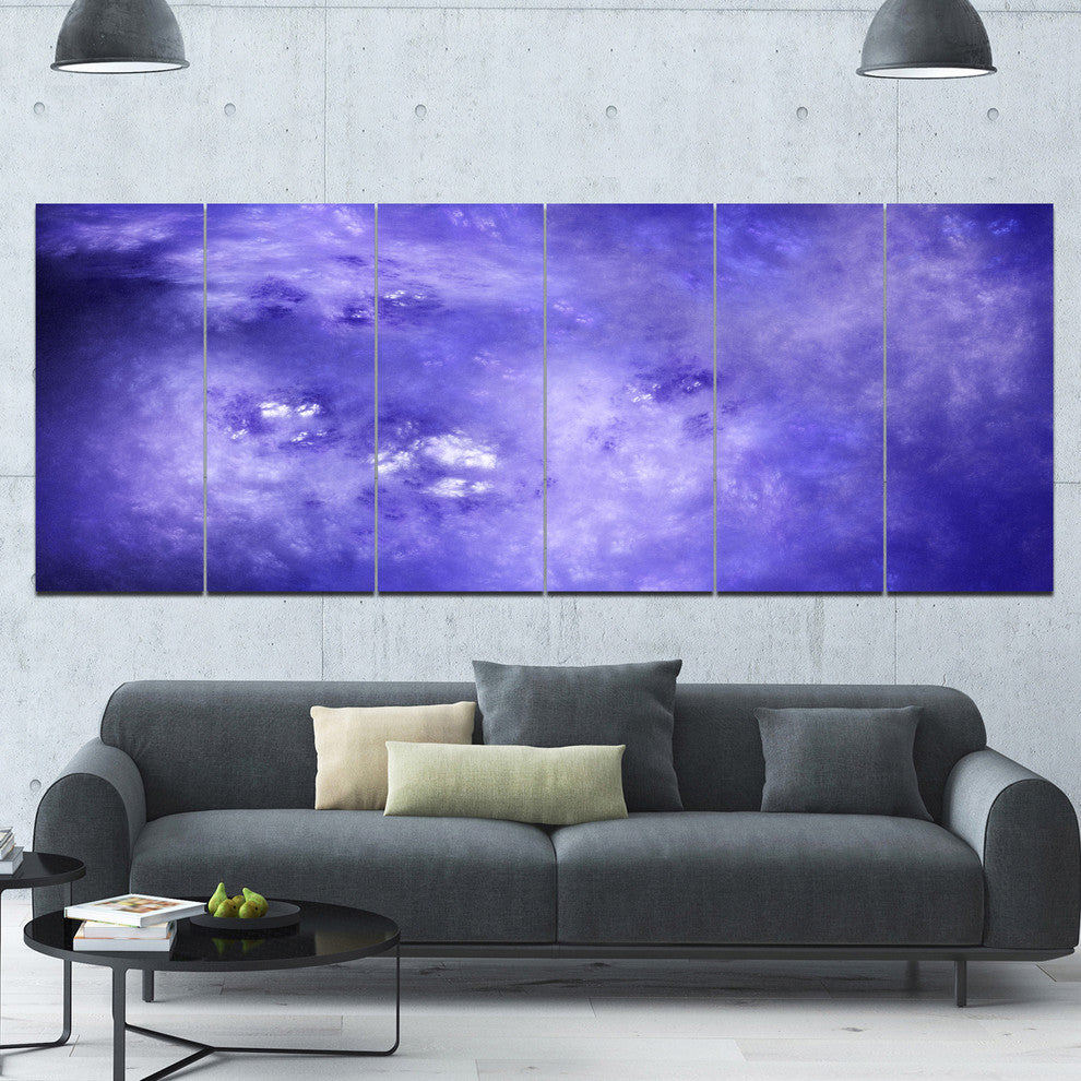 Light Blue Fractal Sky with Stars, Abstract Canvas Art Print, 70"x28", 6 Panels