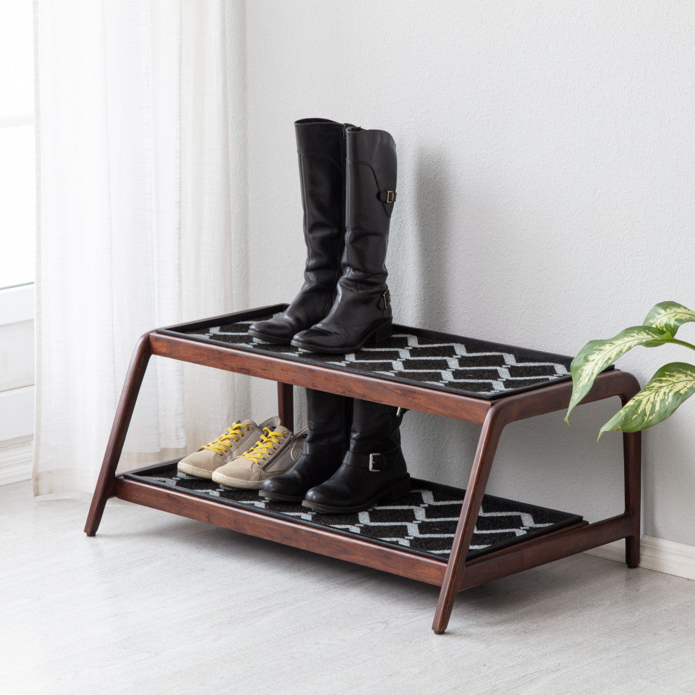 Double-Tier Brown Stand With 3-Pair Rubber Boot Trays San Tropez