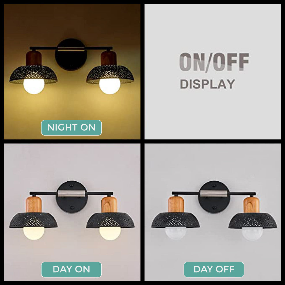 2-Light wall mounted lamp Wood black lamp shade Black accent light