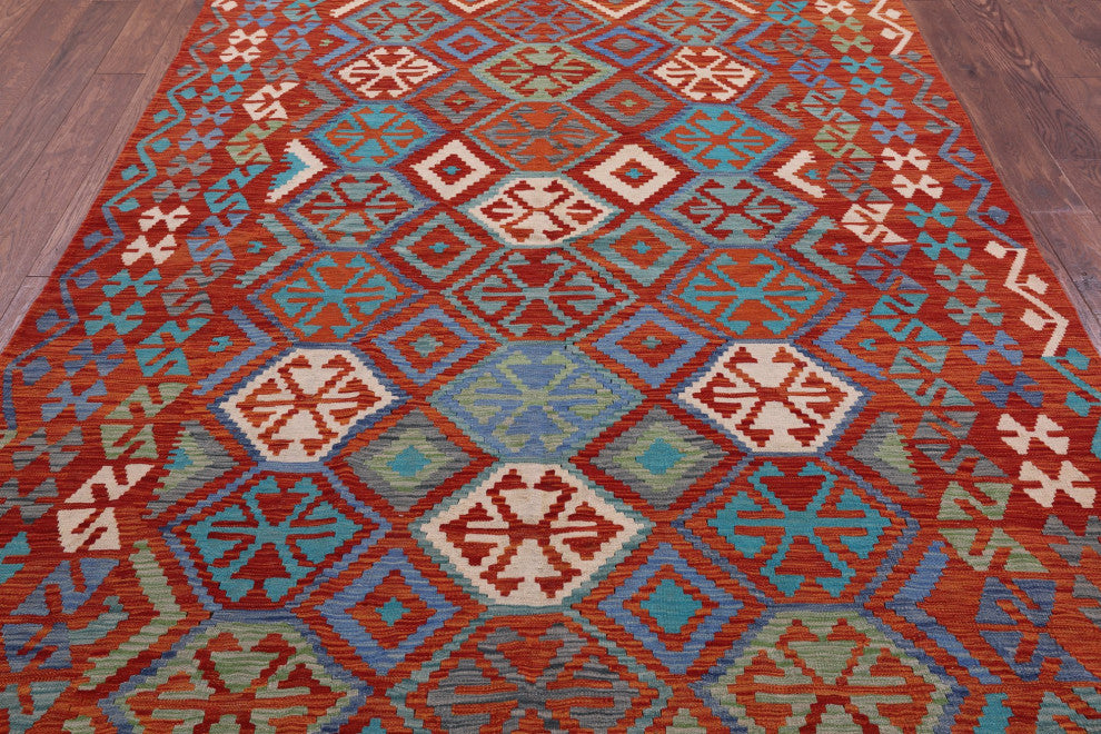 6' 5" X 9' 10" Flat Weave Kilim Reversible Wool On Wool Rug - Q12547