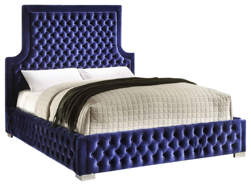 Sedona Velvet Upholstered Bed, Navy, Queen