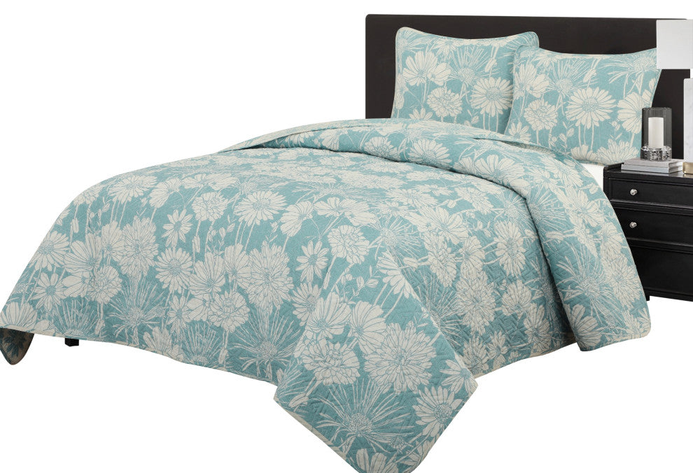Abiola 3 Piece Light Blue Comforter Set, Queen