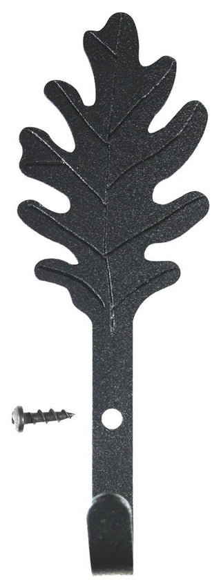 Black Wrought Iron Leaf Shaped Wall Mount Hooks 5" L Pack of 4