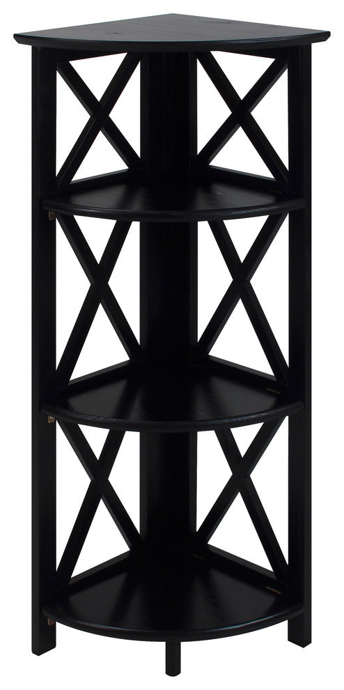 Montego 3-Shelf Corner Folding Bookcase With Mantel Top, Black