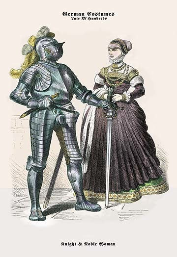 German Costumes: Knight with Sword and Noble Woman - Framed Paper Poster