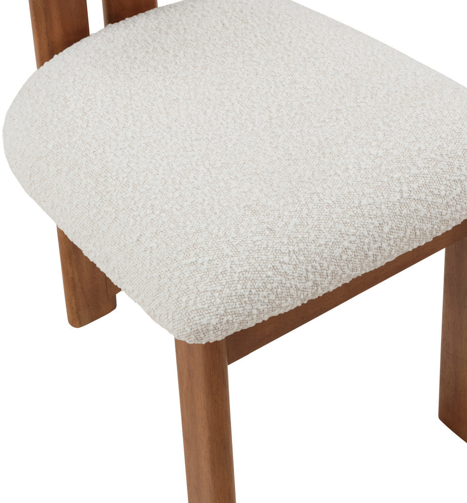 Napa Boucle Fabric Dining Chair, Set of 2, Cream, Walnut Finish