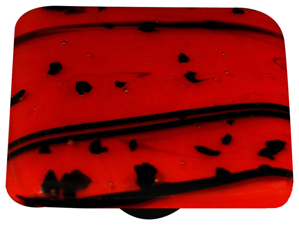 Art Glass Square Mardi Gras Knob, Black Post, Black Mg, Red