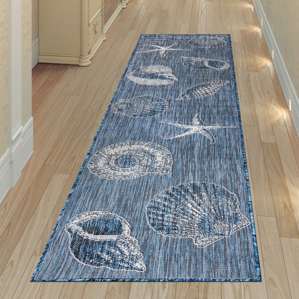 Carmel Shells Indoor/Outdoor Rug, Navy, 1'11"x4'11" Runner