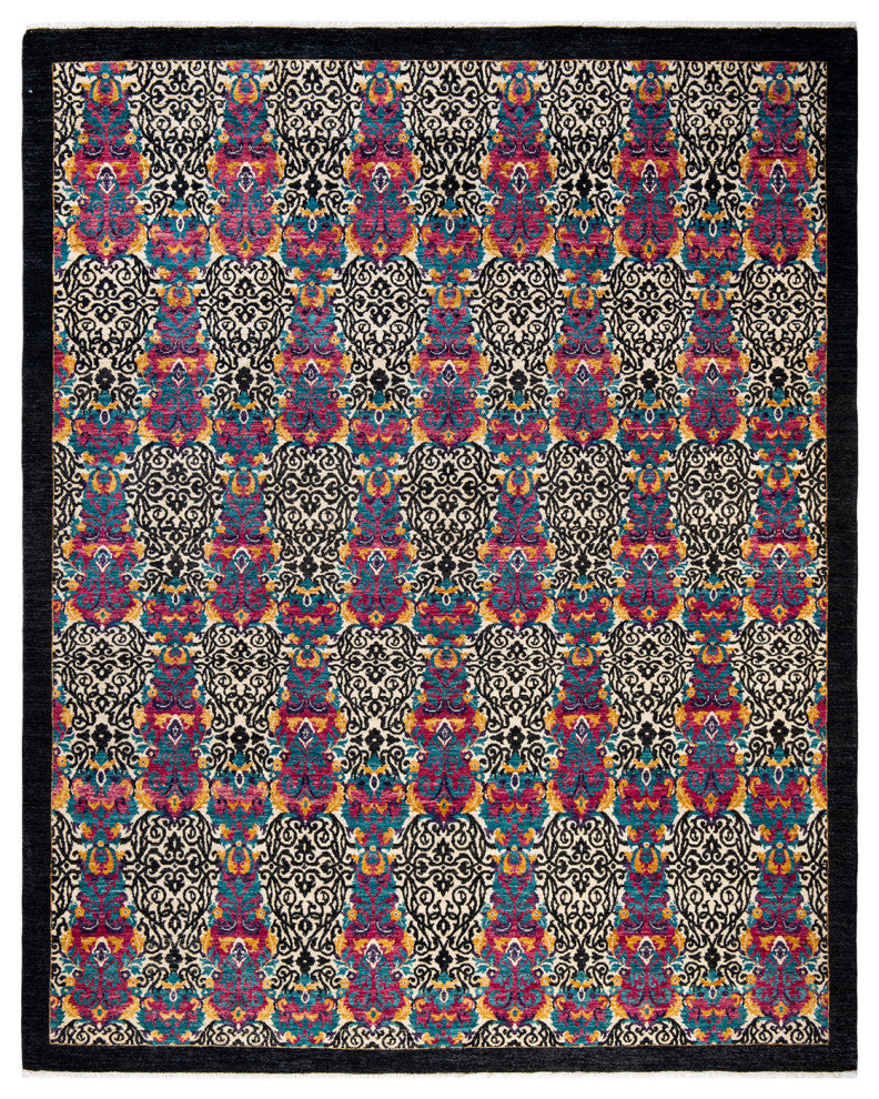 Suzani, One-of-a-Kind Hand-Knotted Area Rug Black, 8' 0" x 10' 0"