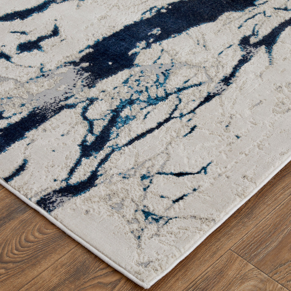 Weave & Wander Armada Modern Ivory/Blue Rug, 2'10"x7'10"